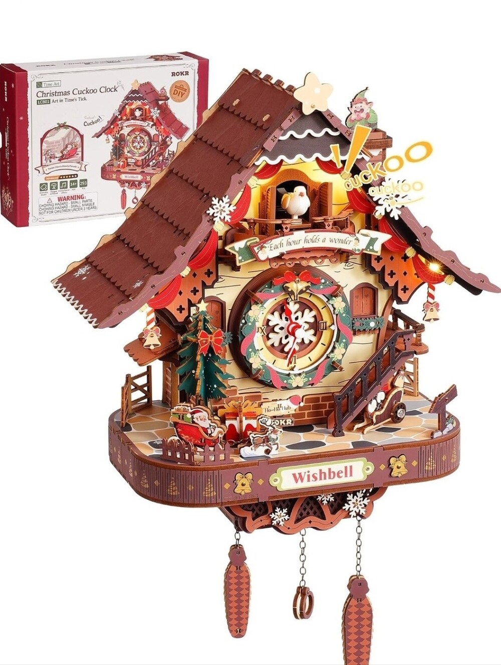 NIB ROKR Cuckoo Clock Christmas DIY Puzzle Kit Really Works, Moveable Parts